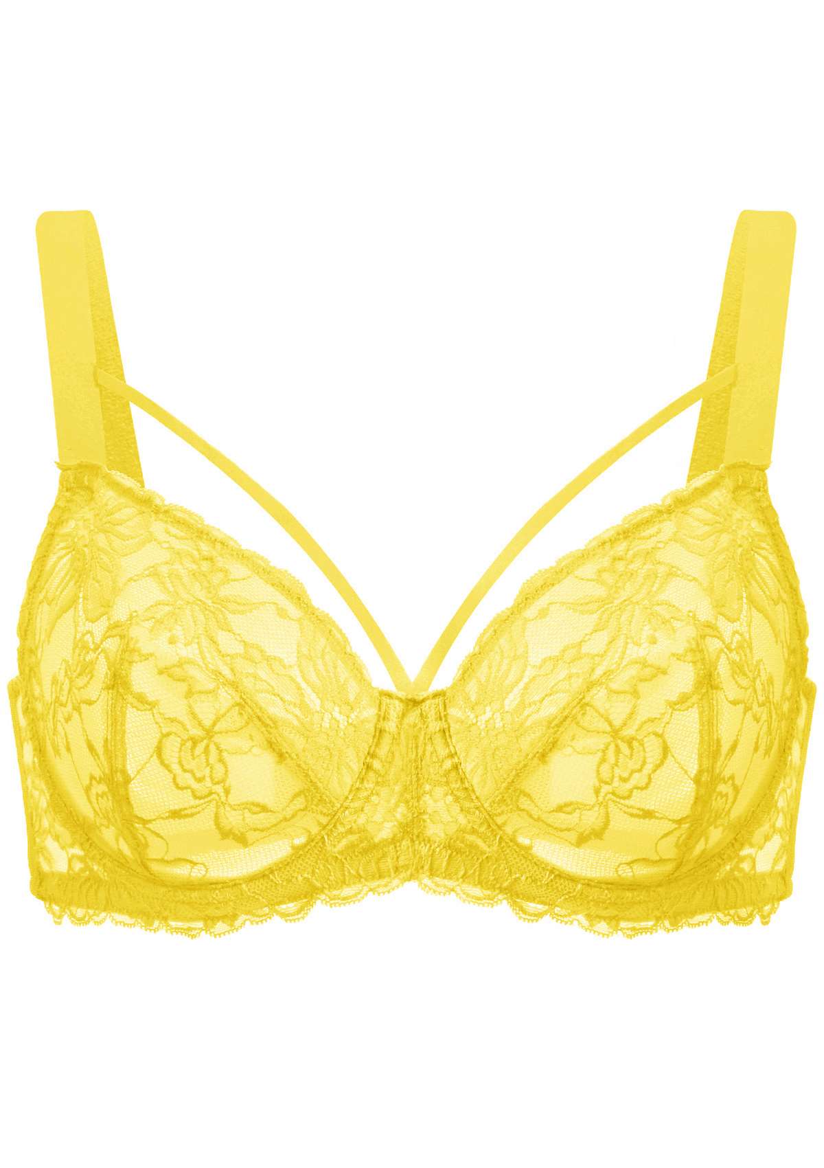 Pretty In Petals Bright Yellow Unlined Strappy Lace Bra