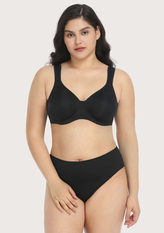 Joan Ultimate Soft Black T-shirt Unlined Minimizer Bra Set