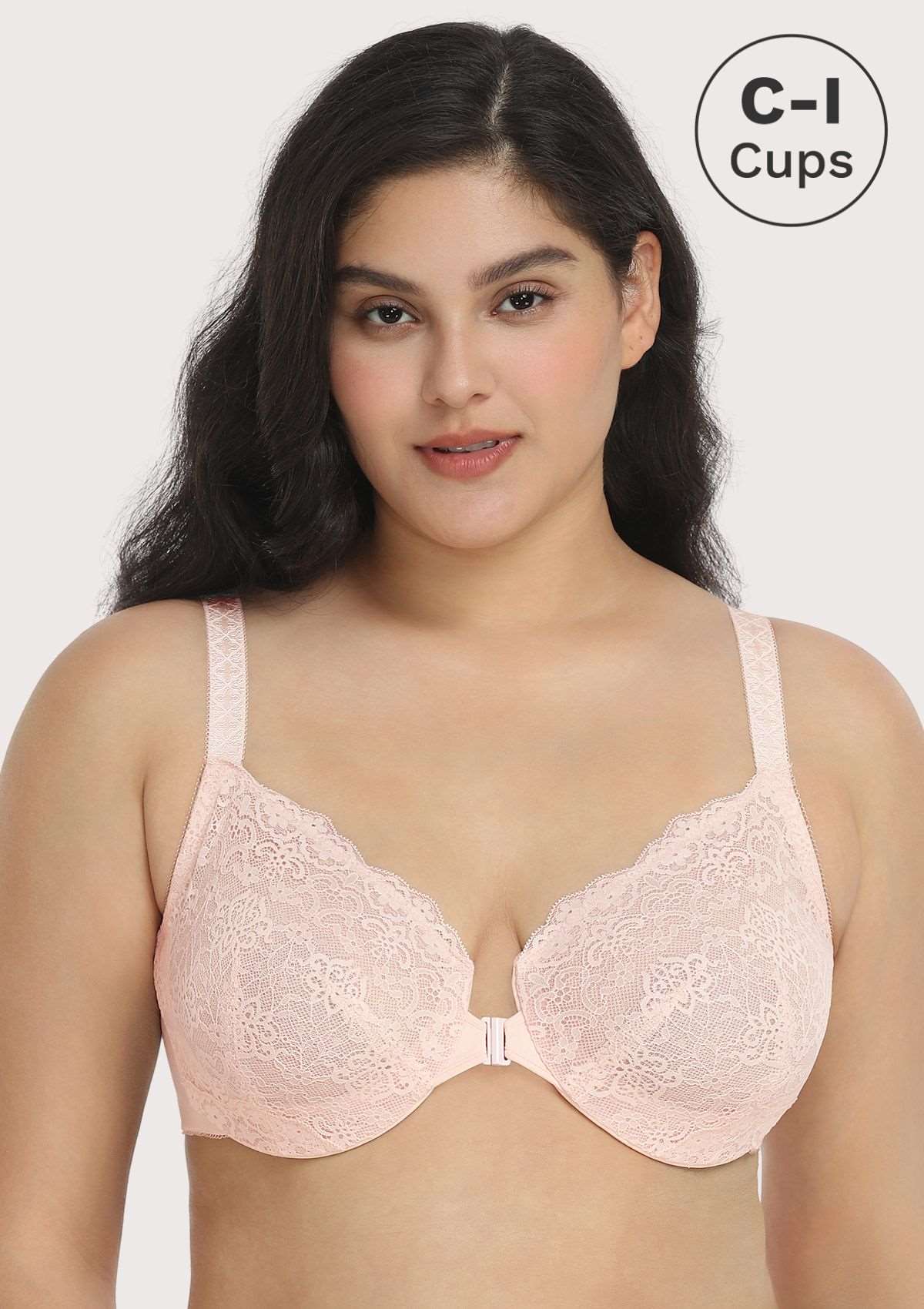 Nymphaea Front-Close  Dusty Peach Lace Unlined Underwire Bra Set