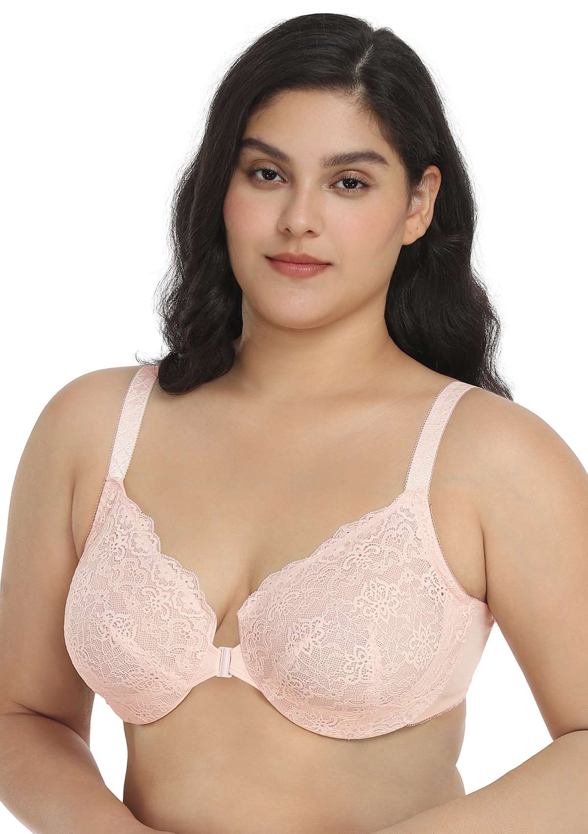 Nymphaea Front-Close  Dusty Peach Lace Unlined Underwire Bra Set