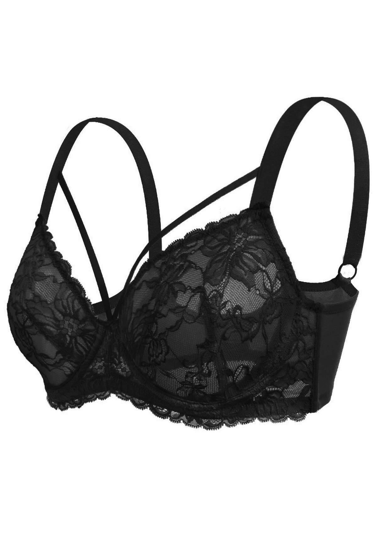 Pretty In Petals Black-Unlined Strappy Lace Bra