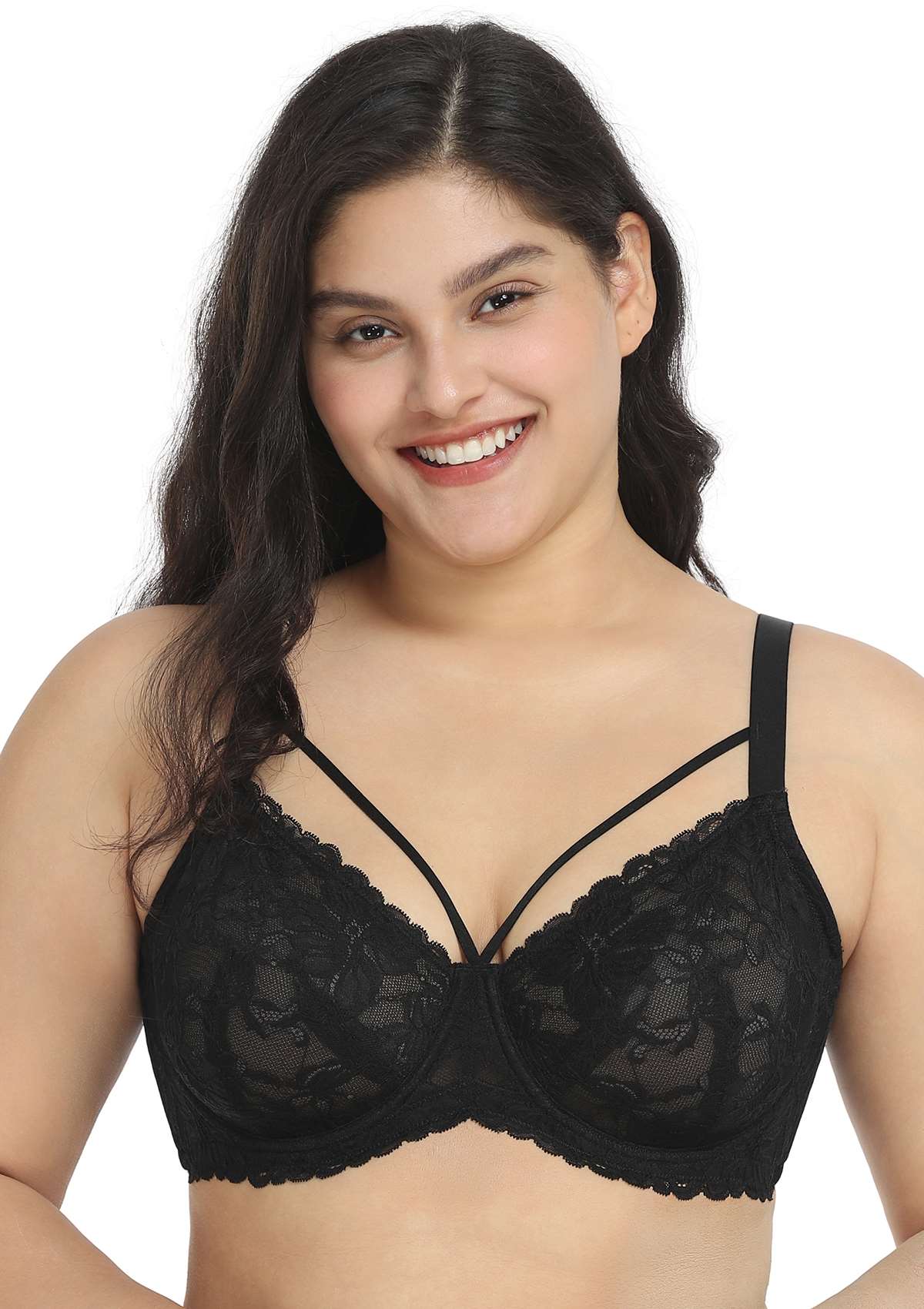 Pretty In Petals Black-Unlined Strappy Lace Bra