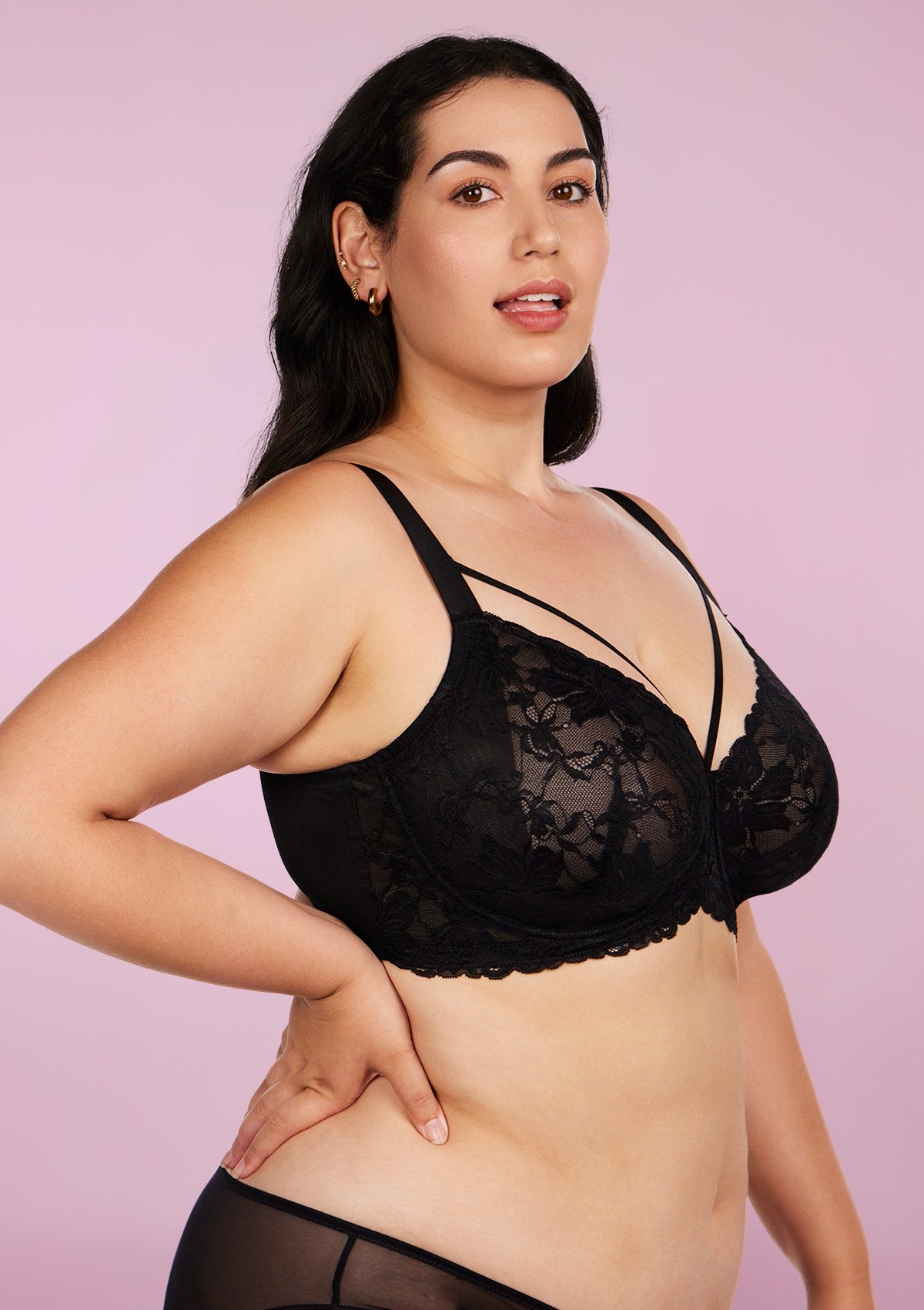 Pretty In Petals Black Unlined Strappy Lace Bra Set