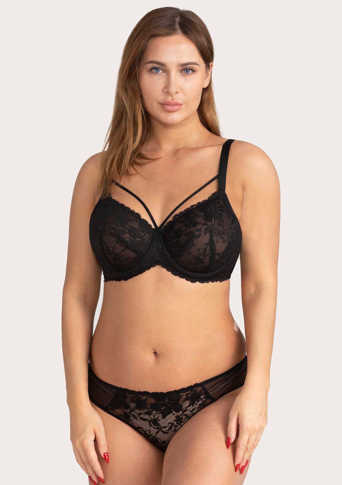 Pretty In Petals Black Unlined Strappy Lace Bra Set