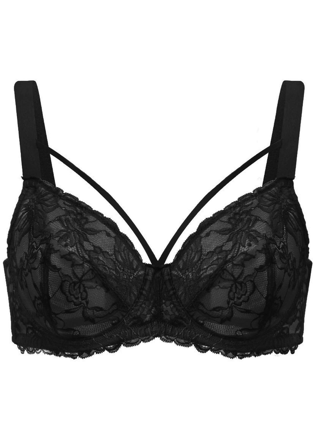 Pretty In Petals Black Unlined Strappy Lace Bra Set