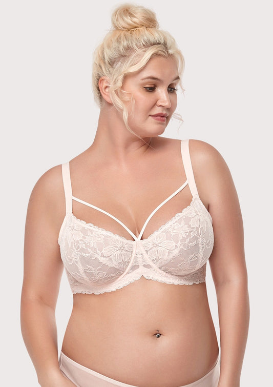 Pretty In Petals Pink Unlined Strappy Lace Bra