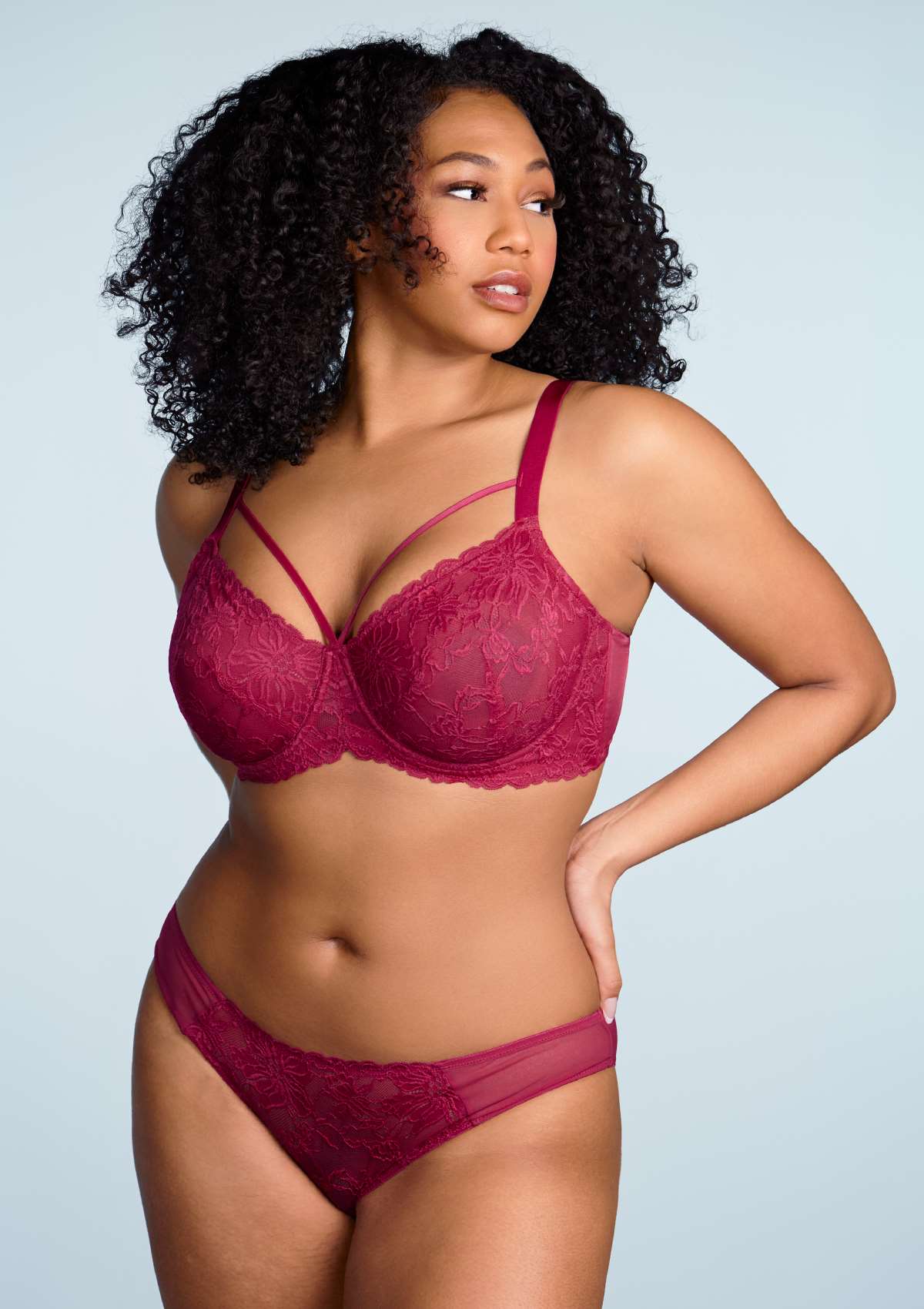 Pretty In Petals Red Unlined Strappy Lace Bra Set