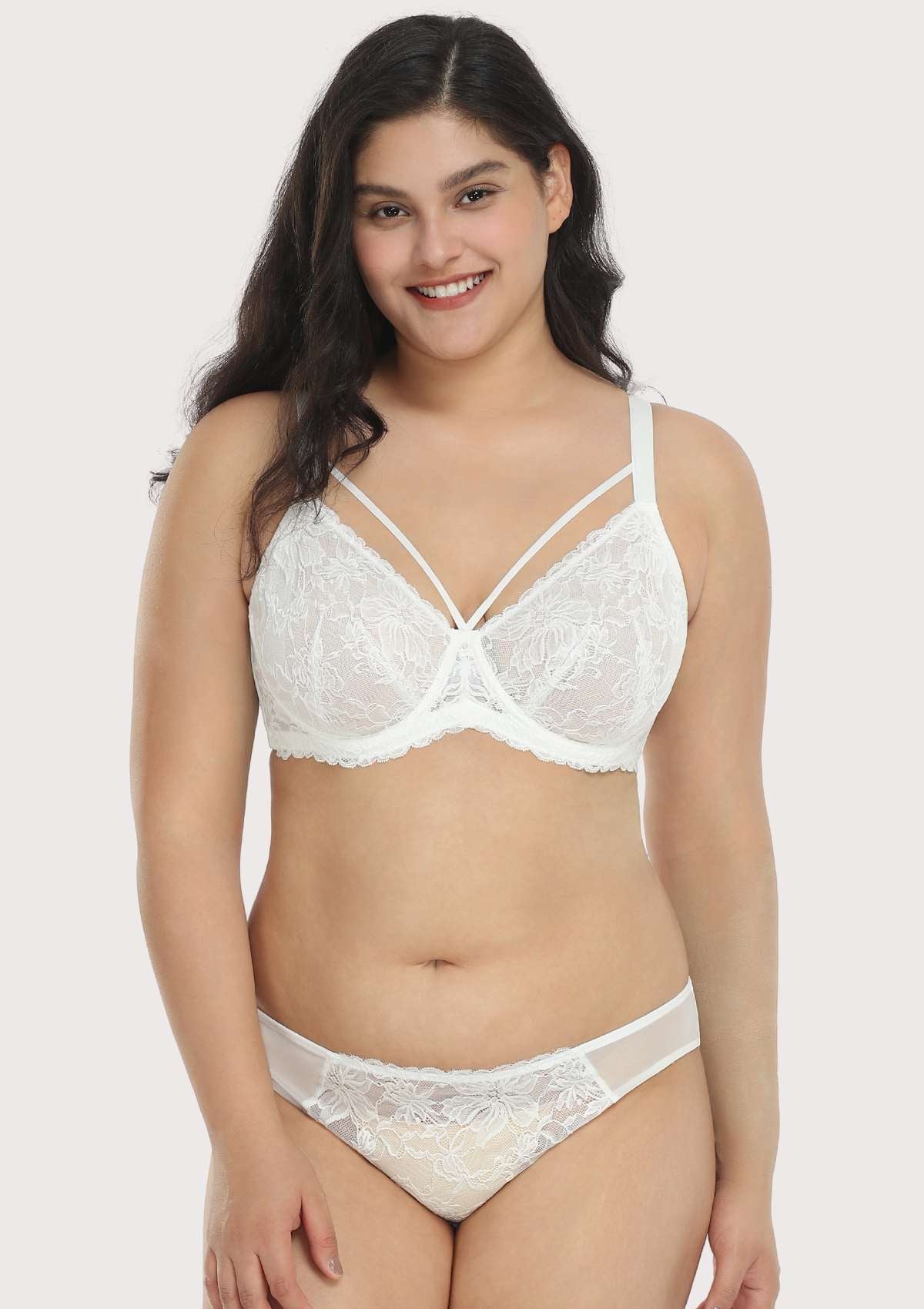 Pretty In Petals Strappy White Lace Unlined Bra Set