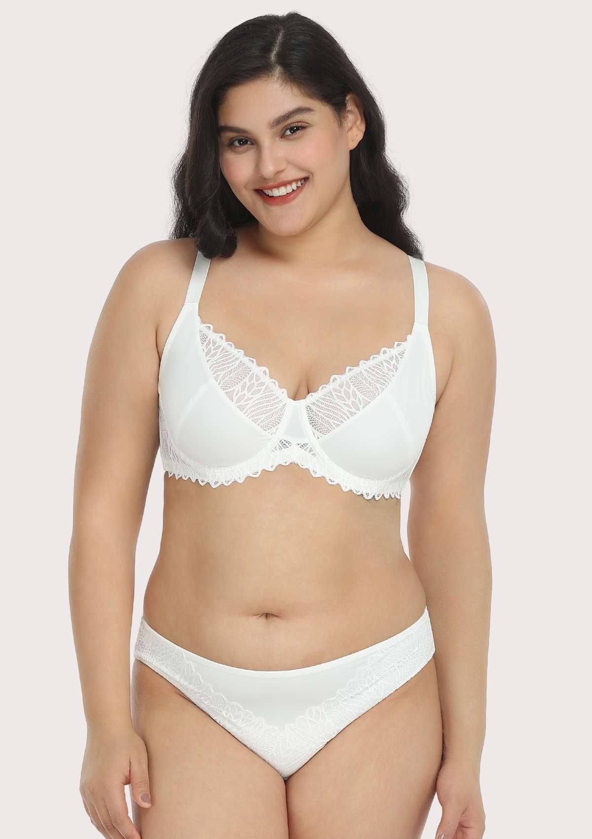 Pretty Secrets White Lace Trim Full Coverage Underwire Bra Set