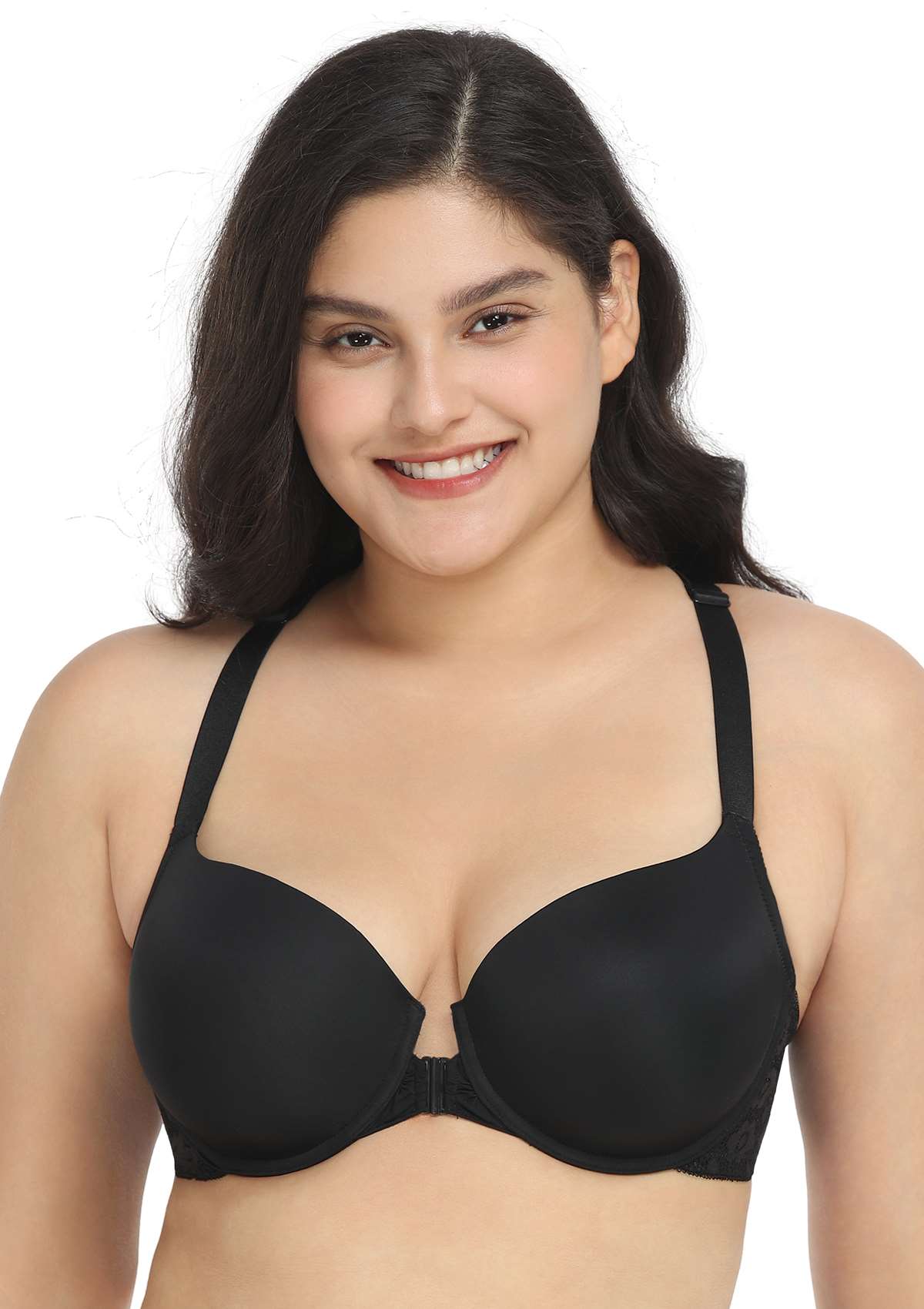 Serena Front-Close Lace-Back Black Underwire Bra Set