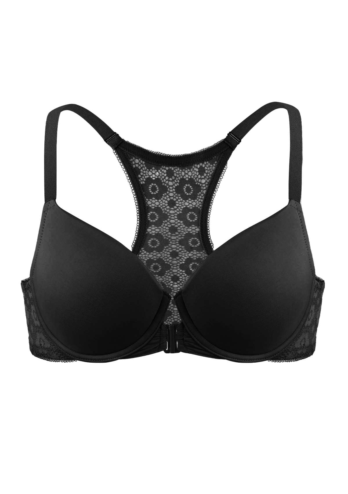 Serena Front-Close Lace-Back Black Underwire Bra