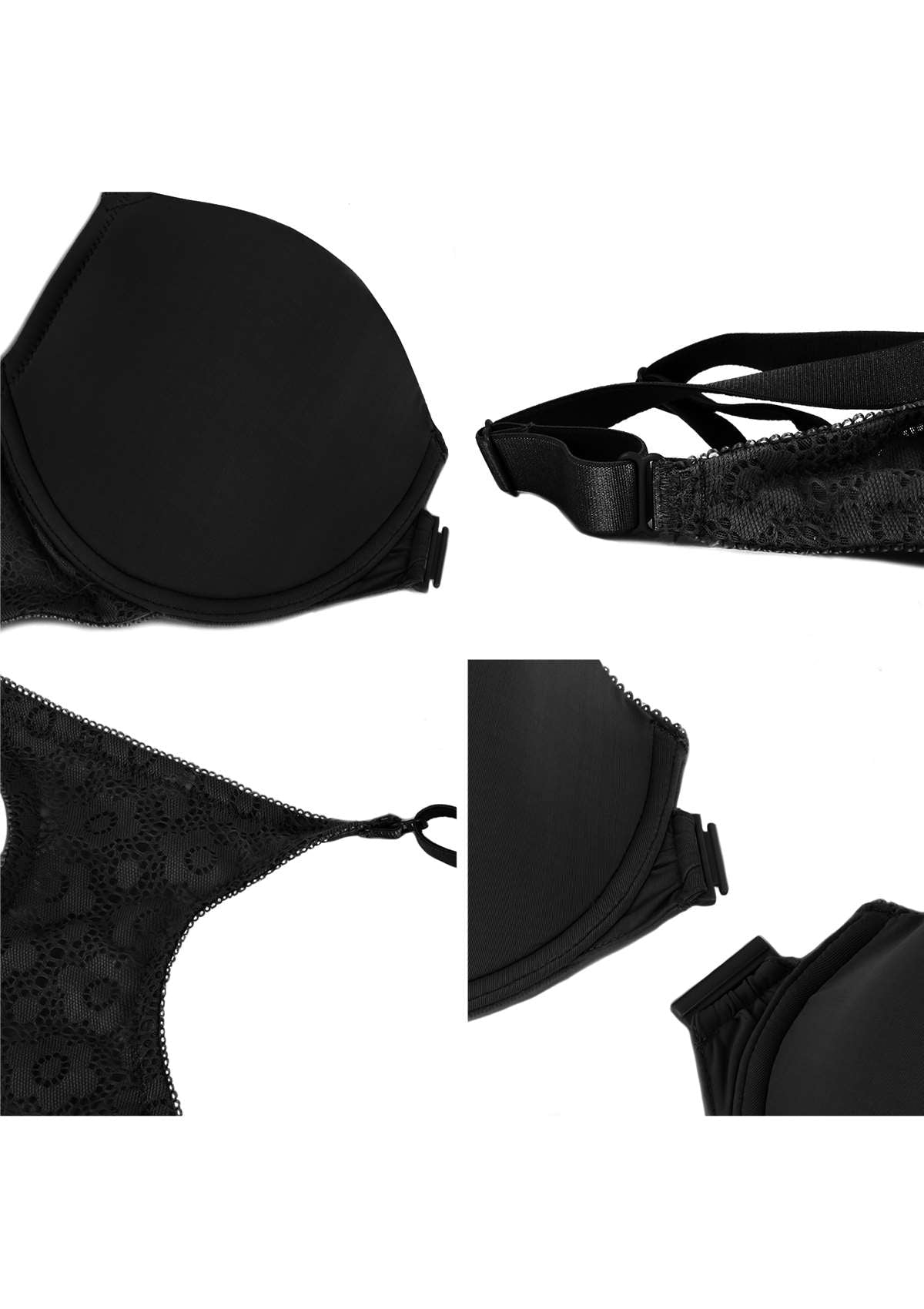 Serena Front-Close Lace-Back Black Underwire Bra Set